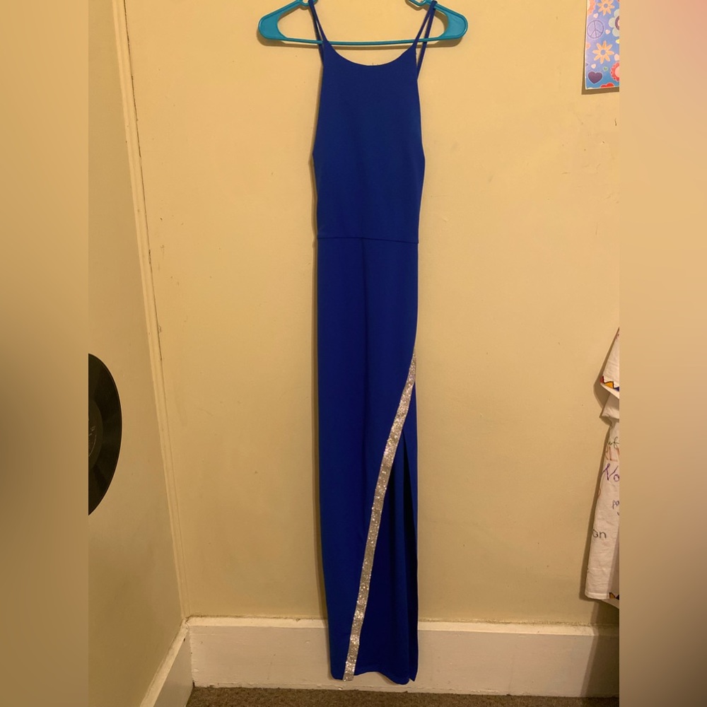 brand by&by, size xL, long slit, and the color is royal blue